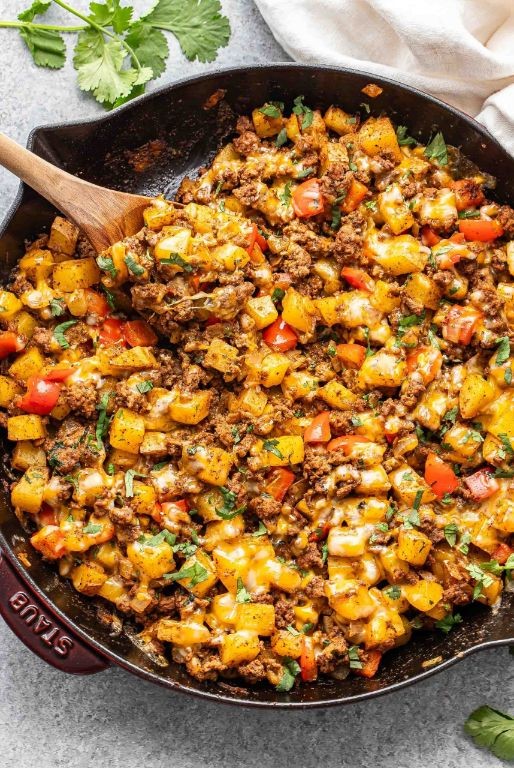 Rotel Ground Beef and Potato Skillet
