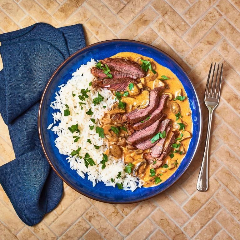 Rump Steak and Mushroom Stroganoff