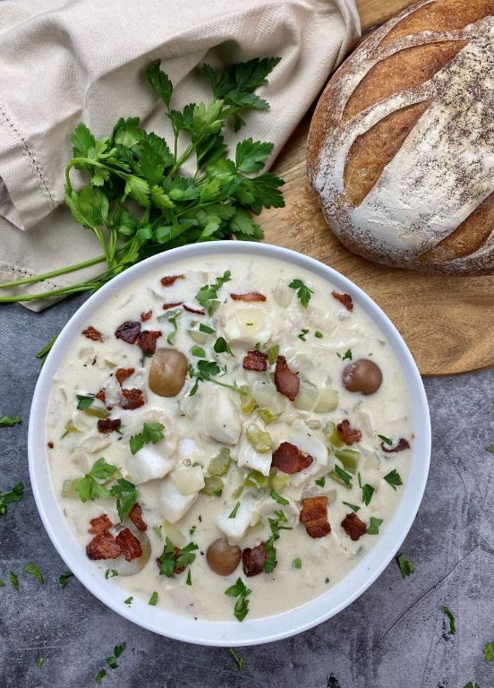 Sablefish Chowder with Corn and Bacon