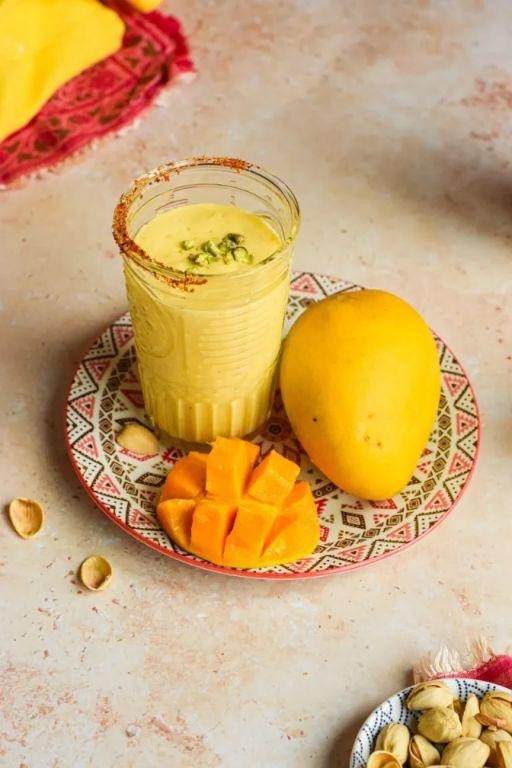 Saffron Mango Lassi with Pistachios