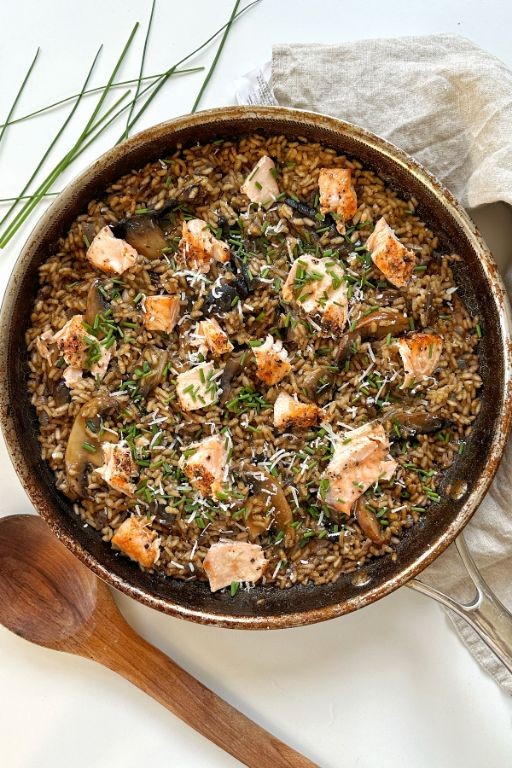 Salmon Spinach and Mushroom Risotto