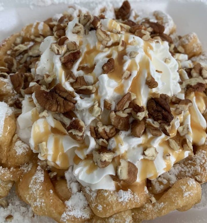 Salted Caramel Funnel Cake with Toasted Pecans