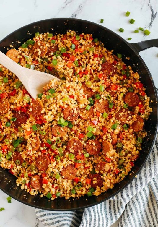 Sausage and Kale Cauliflower Rice Skillet