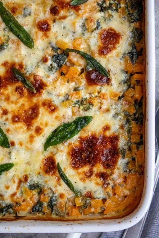 Savory Butternut Squash and Spinach Casserole