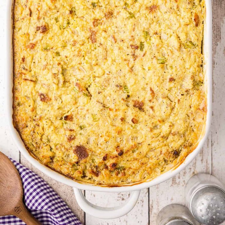 Savory cornbread dressing with turkey and sage