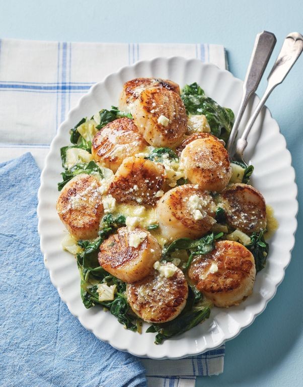 Scallops with Spinach and Feta