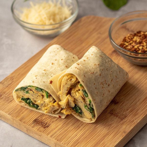 Scrambled egg and spinach wrap