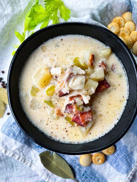 Sea Trout Chowder with Corn and Bacon