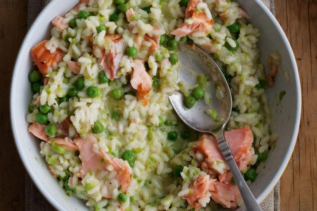 Sea Trout Risotto with Peas and Lemon Zest