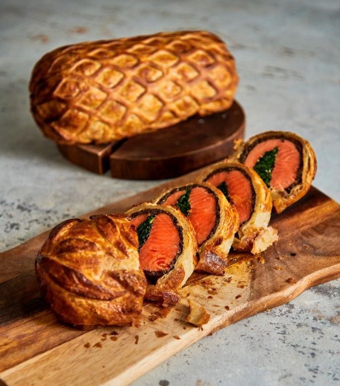 Sea Trout Wellington with Spinach and Mushrooms