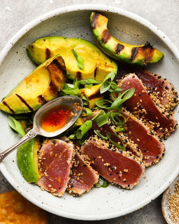 Seared Sesame Tuna Steak with Avocado Salad