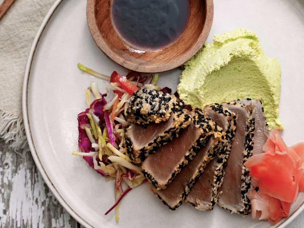 Seared Sesame Tuna Steak with Edamame Puree