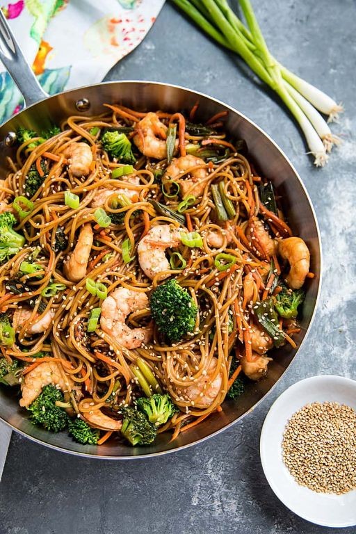 Sesame Soy Glazed Spicy Shrimp Noodles
