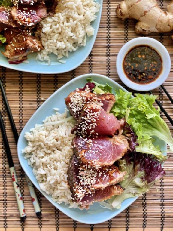 Sesame Tuna Steak with Honey Garlic Sauce