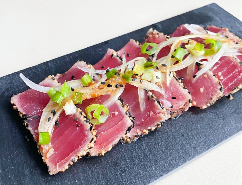 Sesame Tuna Steak with Pickled Ginger and Soy Reduction
