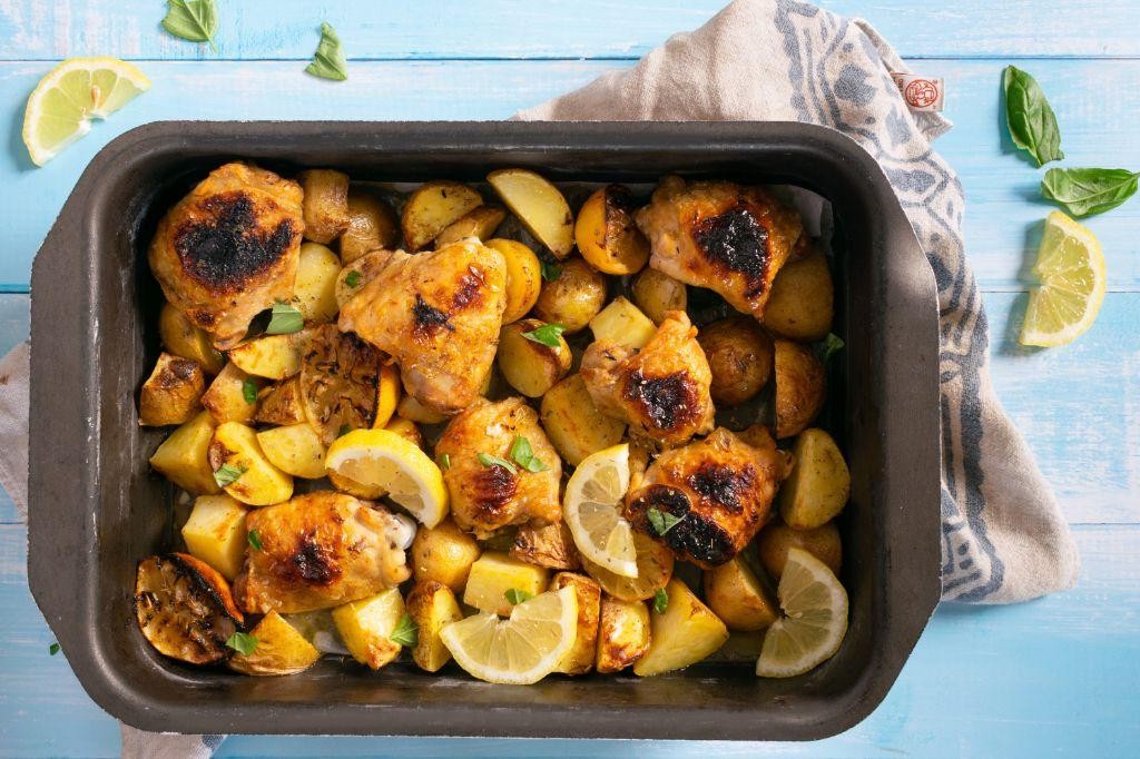 Sheet Pan Greek Chicken with Lemon Potatoes