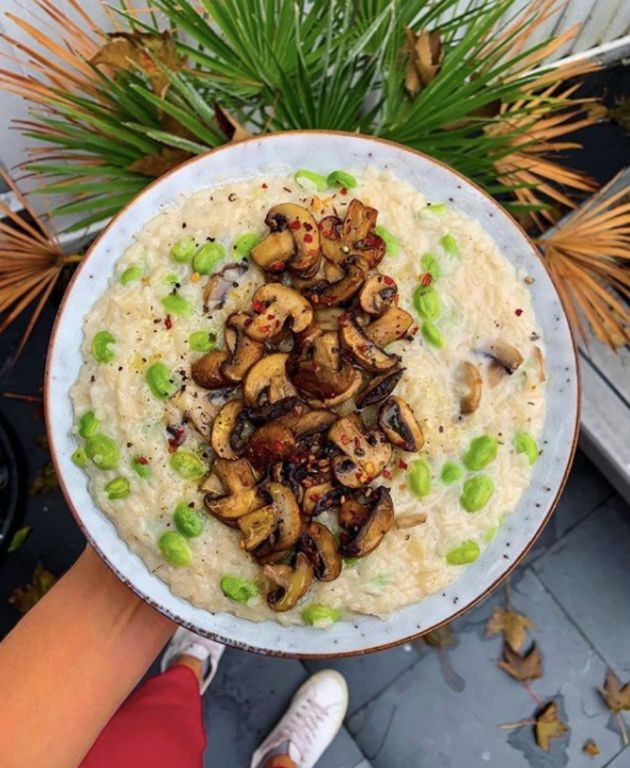 Shelled Edamame and Mushroom Risotto