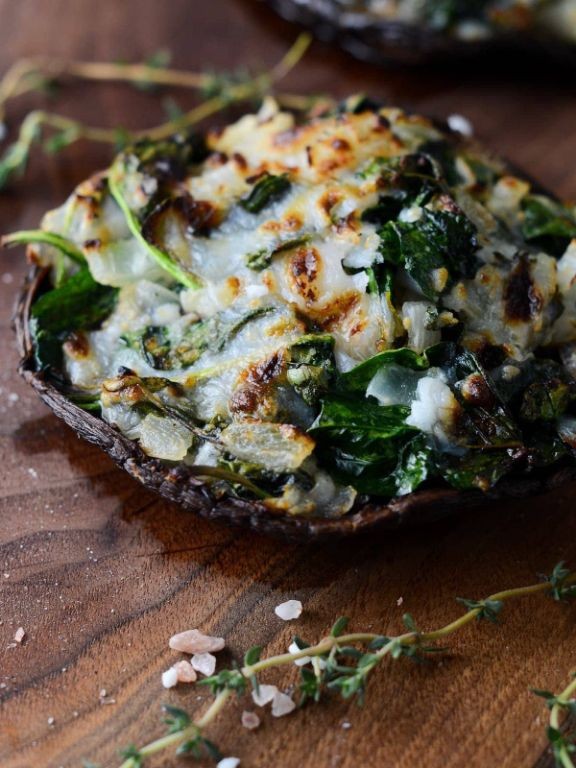 Shelled Edamame and Spinach Stuffed Portobellos