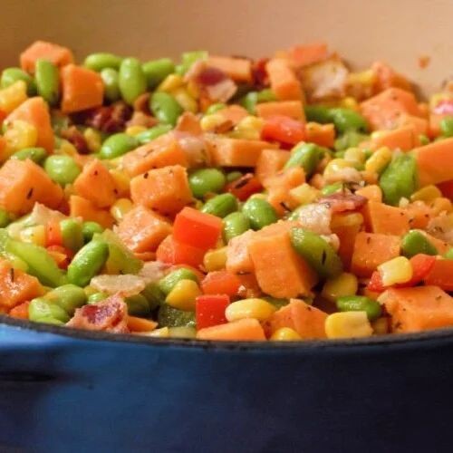 Shelled Edamame and Sweet Potato Hash