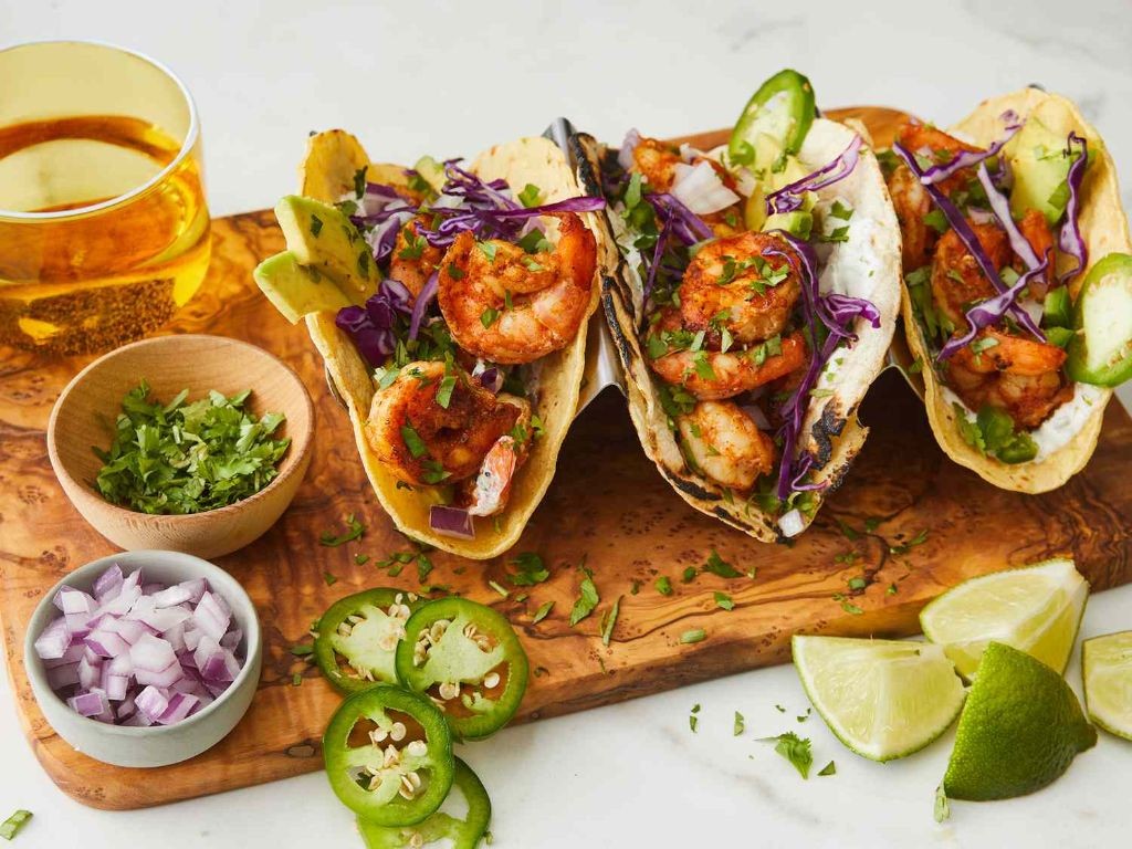 Shrimp and Crab Tacos with Lime Crema
