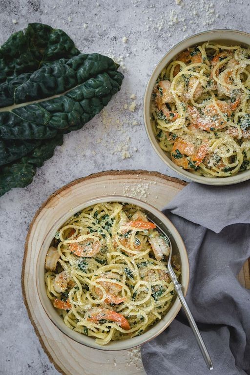 Shrimp and Kale Pasta with Parmesan