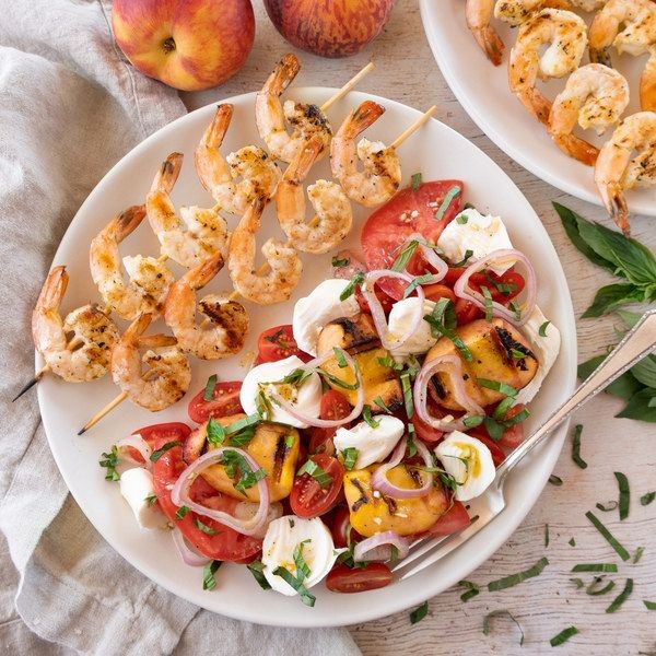 Shrimp and Peach Caprese Salad