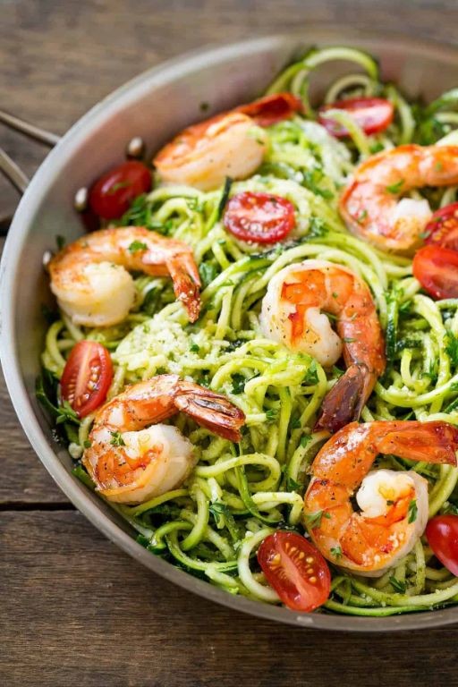 Shrimp and Zoodle Salad with Pesto