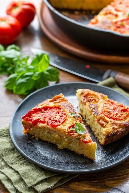 Skillet Cornbread with Cherry Tomatoes and Basil