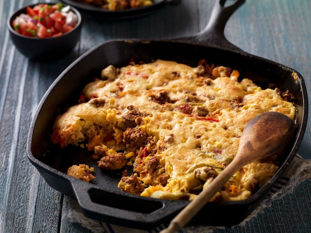 Skillet Cornbread with Crumbled Sausage