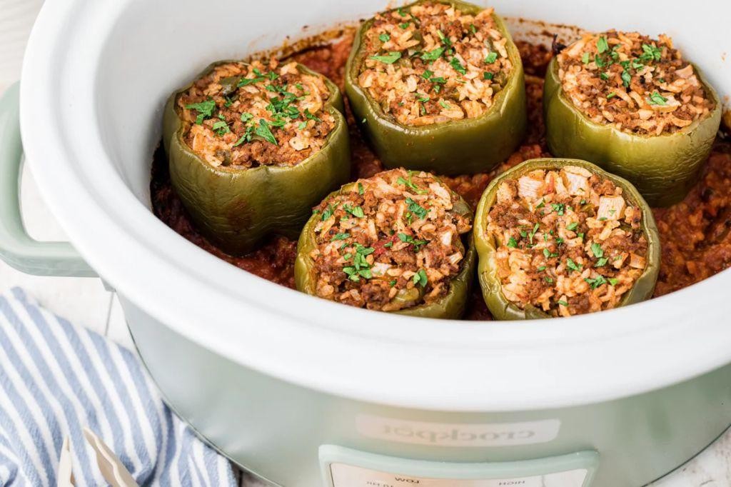 Slow Cooker Beef and Rice Stuffed Peppers