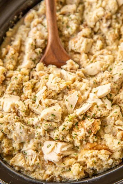 Slow Cooker Bone-In Chicken and Cornbread Stuffing