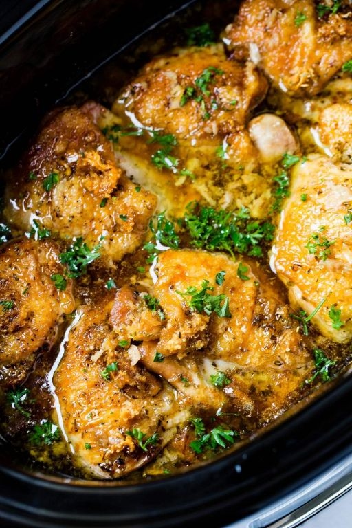 Slow Cooker Garlic Herb Bone-In Chicken Thighs