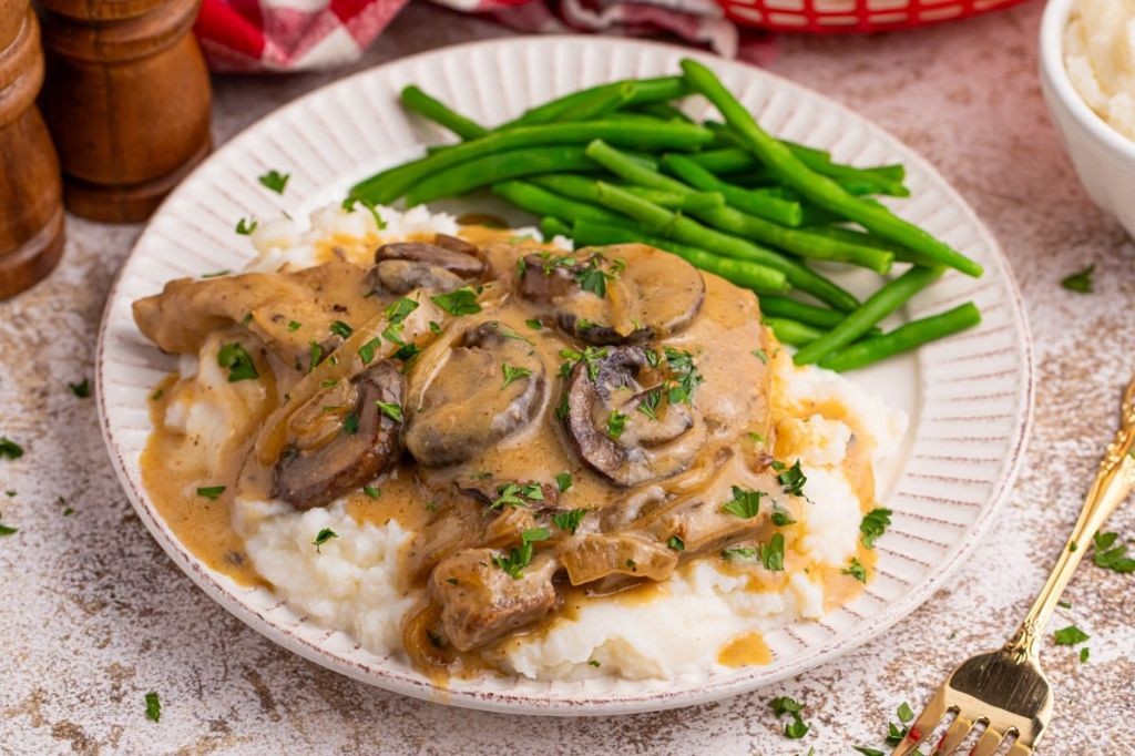 Slow Cooker Pork Steak with Mushroom Gravy