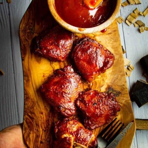 Smoked Chicken Thighs with Brown Sugar BBQ Sauce