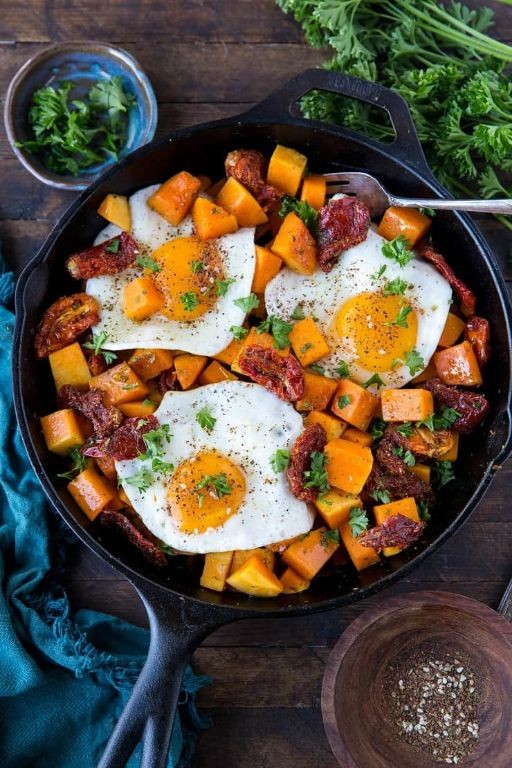 Smoky Banana Squash and Bacon Hash