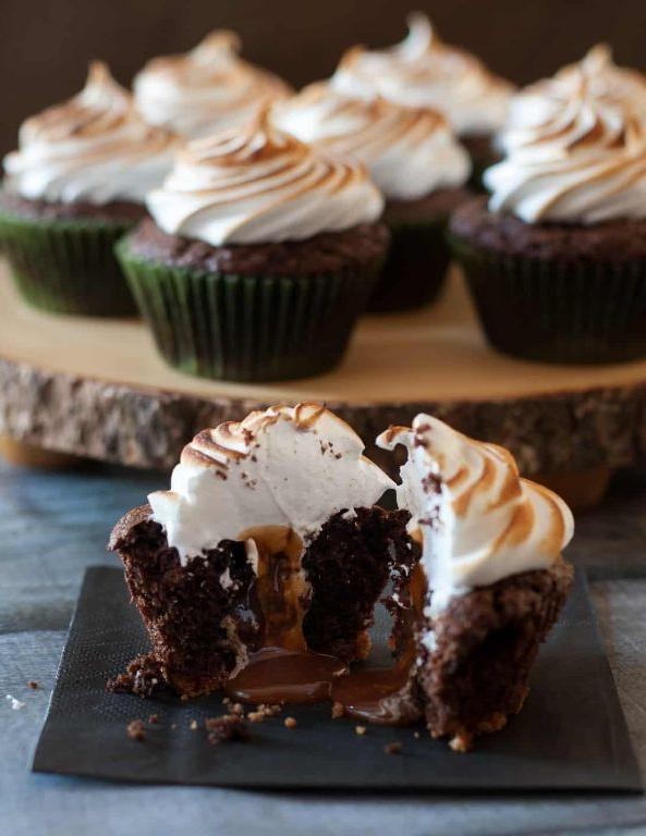 Smores Cupcakes with Caramel Drizzle