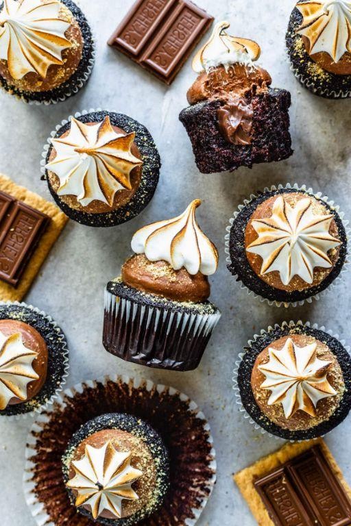 Smores Cupcakes with Dark Chocolate Ganache