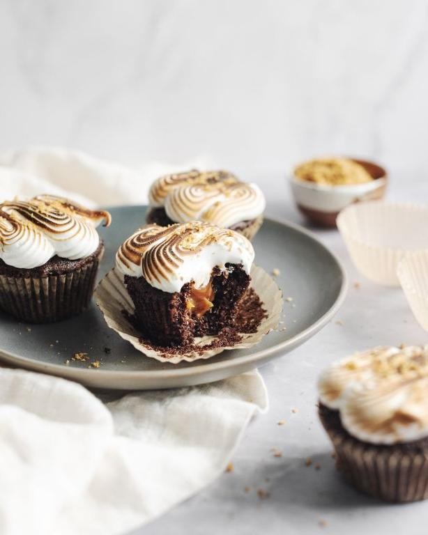 Smores Cupcakes with Salted Caramel Frosting