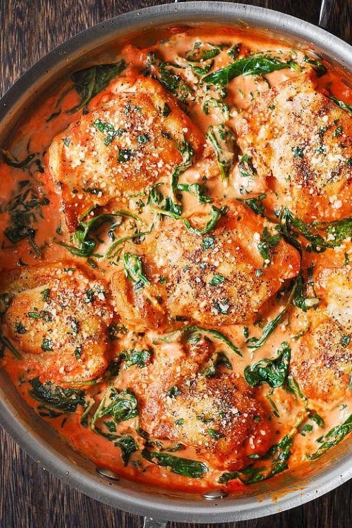 Smothered Chicken Thighs in Creamy Tomato Basil Sauce