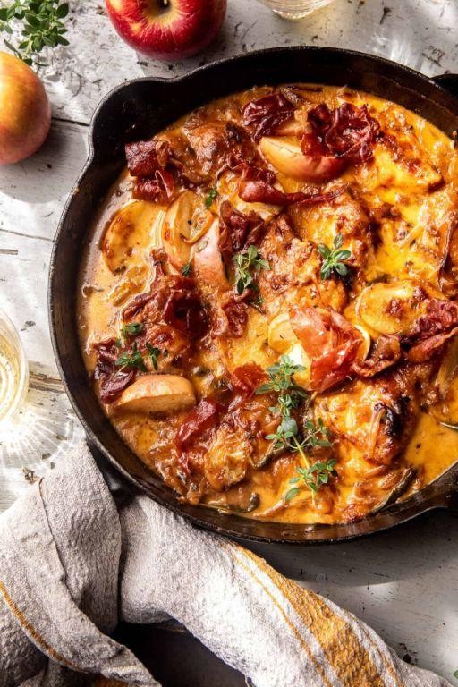 Smothered Chicken Thighs with Caramelized Apples and Sage