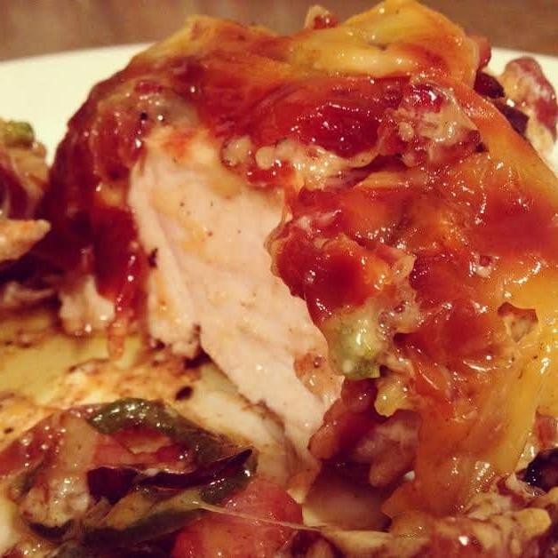 Smothered Chicken Thighs with Gouda and Caramelized Onions