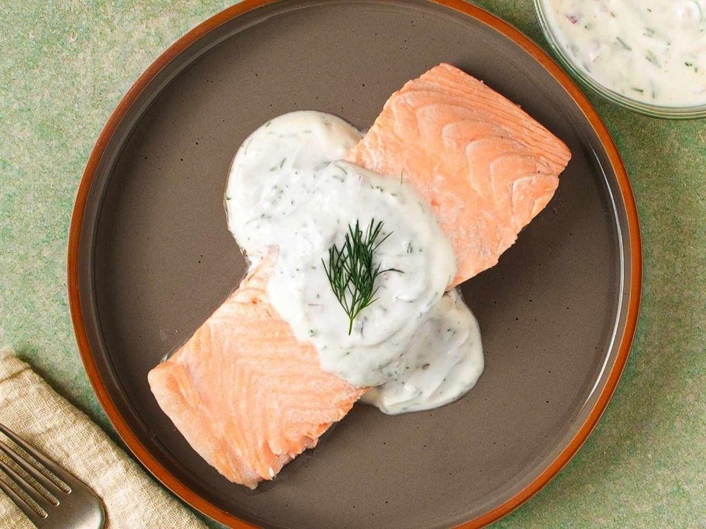 Soft Poached Salmon with Dill Sauce