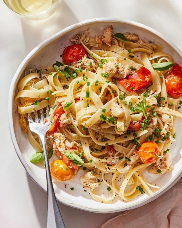 Soft Shell Crab Pasta with Cherry Tomatoes
