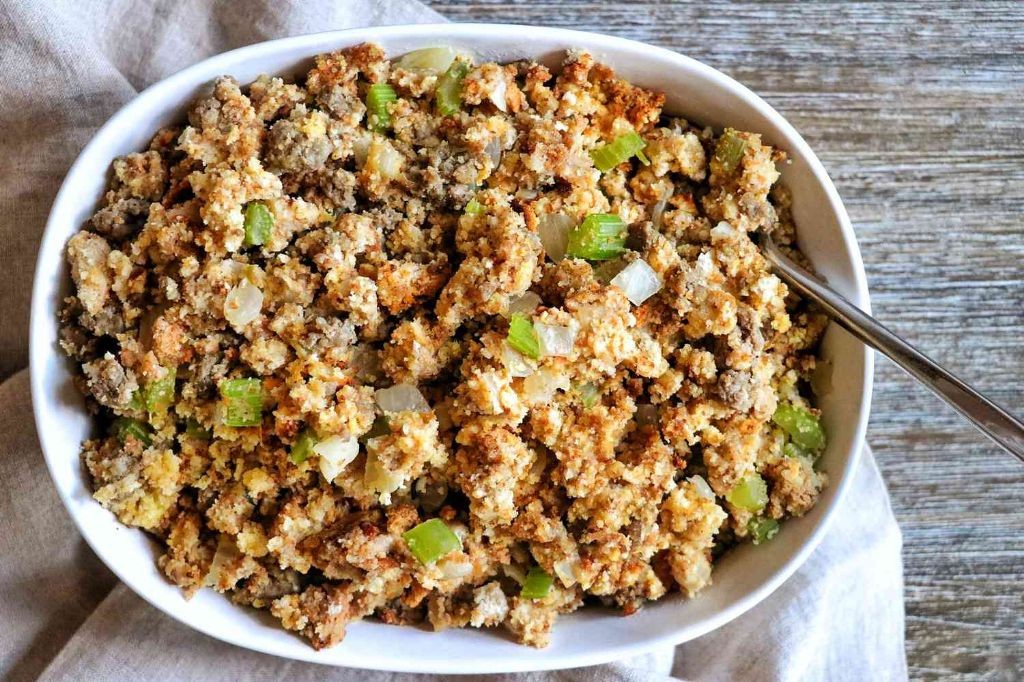 Southern-style cornbread dressing with sausage