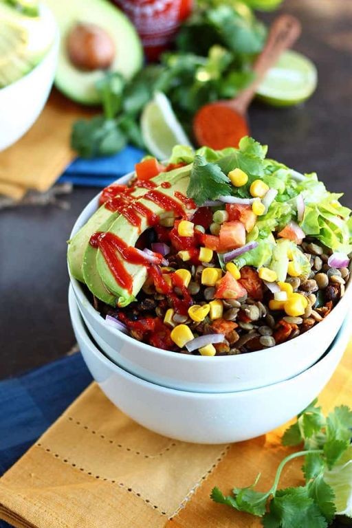 Southwest Lentil Bowl with Corn and Black Beans