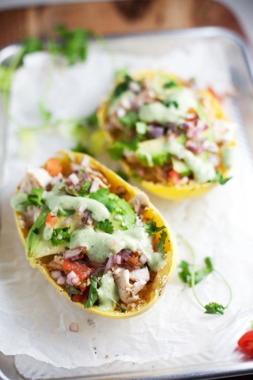 Spaghetti Squash Tacos with Chipotle Lime Sauce
