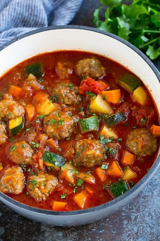 Spanish Meatball Soup with Chorizo and Paprika