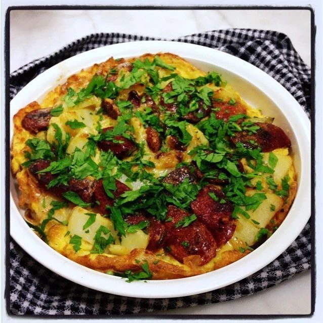 Spanish Omelette with Chorizo and Green Peppers