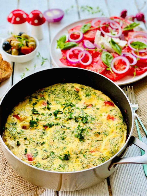 Spanish Omelette with Fresh Basil and Cherry Tomatoes