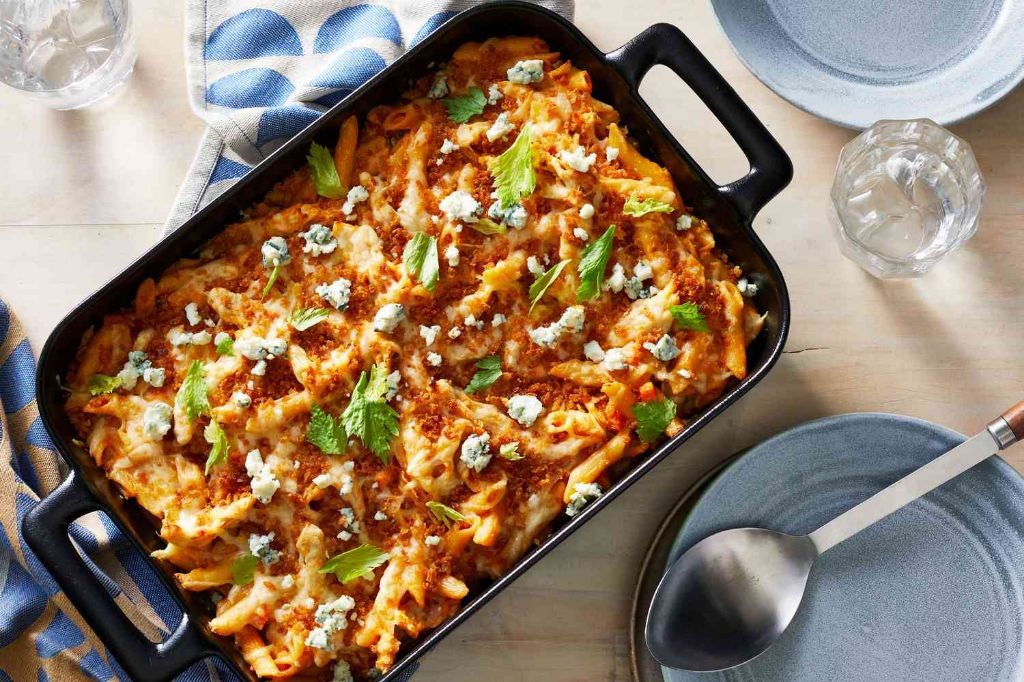 Spicy Buffalo Chicken Casserole with Stuffing Topping